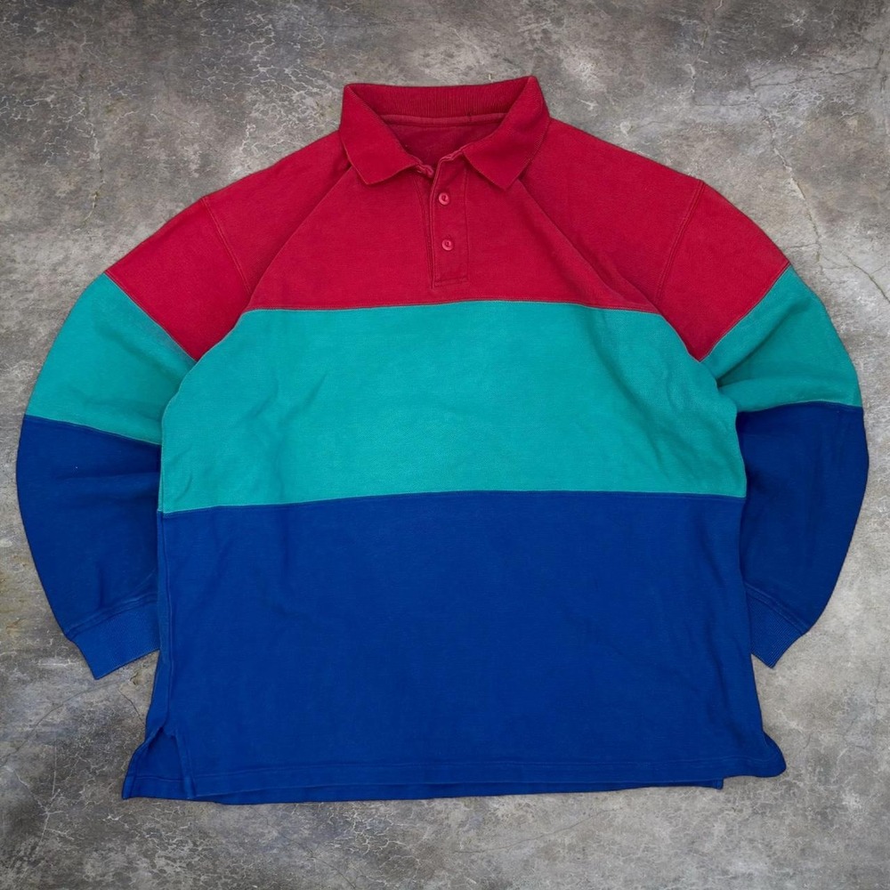 Vintage 1990s Colorblock Rugby Polo Shirt Preppy Academia Men's Size XL 90s VTG
